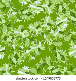 Seamless pattern. Green maple leaves. Camouflage style.