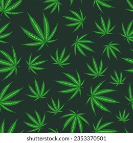 Nahtlose Muster grüner Marijuana Blätter auf dunklem Hintergrund