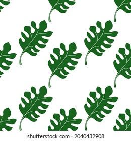 seamless pattern with green monstera leaves. White background