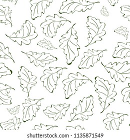 Seamless pattern of green oak leaves on white background. EPS 10.