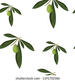 seamless pattern with green olive tree vector - floral pattern