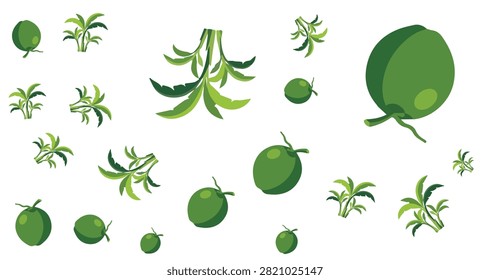 seamless pattern of green olives with attached leafy stems scattered on white background in vector style