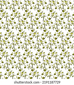 Seamless pattern with green olives in folk style