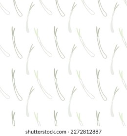 seamless pattern with green onion on white background.