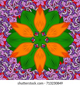 Seamless pattern with green, orange and black flowers. Floral watercolor seamless background. Vector textile print for bed linen, jacket, package design, fabric and fashion concepts.
