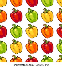 Seamless pattern with green, orange, red ang yellow bell pepper.