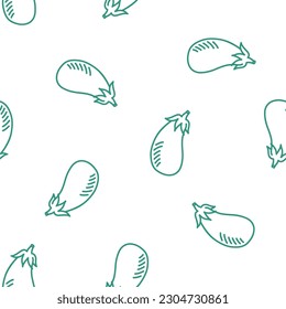 Seamless pattern with green outline eggplant