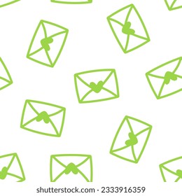 Seamless pattern with green outline envelope with hearts