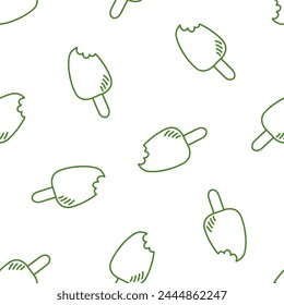 Seamless pattern with green outline ice cream