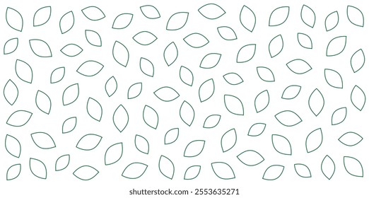 Seamless pattern of green outline leaves on white or transparent background. Minimalistic nature-inspired design for wallpaper or fabric