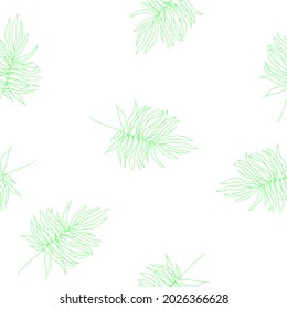 Seamless pattern with green outline palm branches isolated on white. modern stock Illustration of the exotic tropical plant. For gift wrapping, textile, wallpaper, scrubbing, web page lights, fill