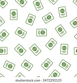 Patrón sin fisuras con icono de pasaporte de contorno verde