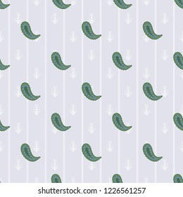 Seamless pattern with green paisley. Traditional indian motif