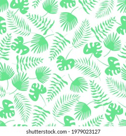 Juego de hojas de palma verde sin foco. Ilustración vectorial de plantas tropicales.