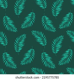 Seamless pattern green palm leaf set. Vector illustration tropical plants