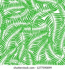 Seamless pattern of green palm leaves