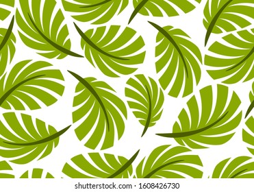 Seamless pattern with green palm leaves on a white background. Simple floral print. EPS10 vector illustration.
