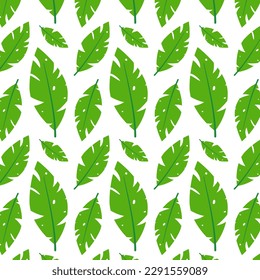 Seamless pattern green palm leaves, tropical plants, summer background. Botanical Floral Herb print for posters, cards, clothes, nursery. Decoration of flower shops. Vector illustration