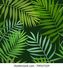 Seamless pattern of green palm leaves, floral seamless background. Vector