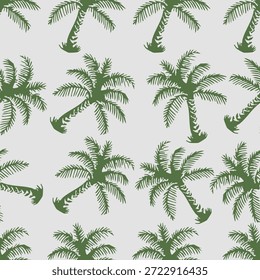 Seamless Pattern Green Palm Tree Minimalist Illustration. Vector Illustration
