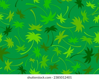 Seamless pattern with green palm trees. Summer time, wallpaper with tropical palm trees pattern. Design for printing t-shirts, banners and promotional items. Vector illustration