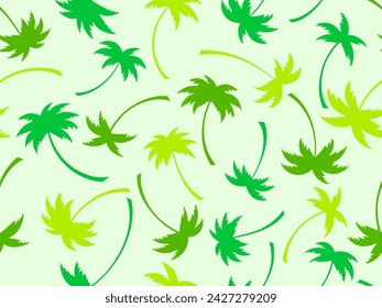 Seamless pattern with green palm trees. Summer time, wallpaper with tropical palm trees pattern. Design for printing t-shirts, banners and promotional items. Vector illustration