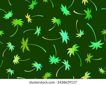 Seamless pattern with green palm trees. Summer time, wallpaper with tropical palm trees pattern. Design for printing t-shirts, banners and promotional items. Vector illustration