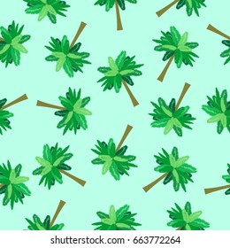 Seamless pattern with green palm trees symmetrically situated tropical design vector, good for background, textile fabric or wallpaper print.