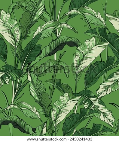 Seamless pattern of green palm tropical leaves. Vector illustration for wallpaper, textile, fashion. 