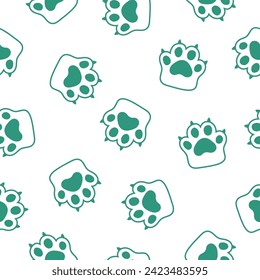 Seamless pattern with green paws