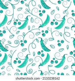 Patrón sin foco de vainas verdes. Fondo vectorial vegetal