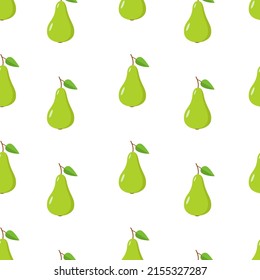 Seamless Pattern Green pear on a white background. Vector illustration of ripe juicy fruit pears