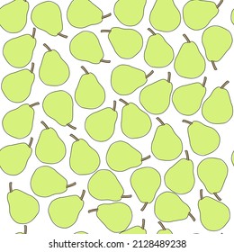 Seamless pattern green pears on white background