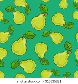 Seamless pattern of green pears. Vector.