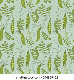 Seamless pattern of green peas and leaves.