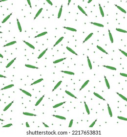 seamless pattern with green peas on a white background, green peas in a chaotic pattern