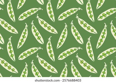 Seamless pattern with green peas on a green background. Vector illustration