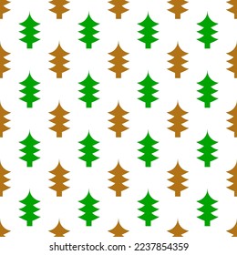 Seamless pattern of green pine trees on white background
