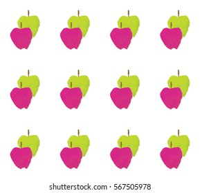 Seamless Pattern with Green and Pink Apples Isolated on White Background. Watercolor Hand Drawn Illustration.