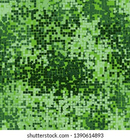 Seamless pattern. Green pixel camouflage. Forest shades. Editable.