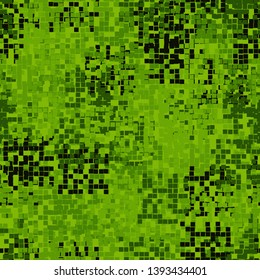 Seamless pattern. Green pixel camouflage. Forest shades. Editable.
