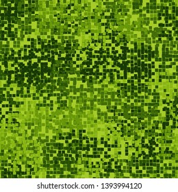 Seamless pattern. Green pixel camouflage. Forest shades. Editable.