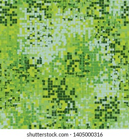 Seamless pattern. Green pixel camouflage. Forest shades. Editable.