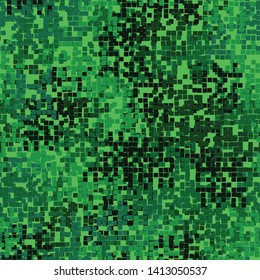 Seamless pattern. Green pixel camouflage. Forest shades. Editable.