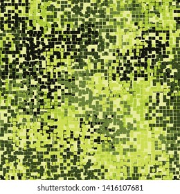 Seamless pattern. Green pixel camouflage. Forest shades. Editable.