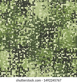 Seamless pattern. Green pixel camouflage. Forest shades. Editable.