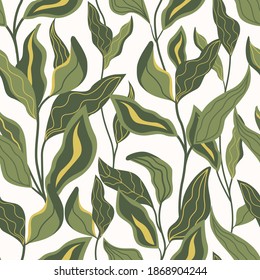 Planta verde de patrón sin inconvenientes Grandes hojas Diseño Ilustración vectorial