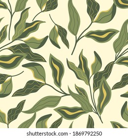 Seamless Pattern Green Plants Big Leaves Design Vector Illustration