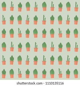Seamless Pattern of Green Plants variations Minimal Flat Design Illustration, for wrapping paper or fabric