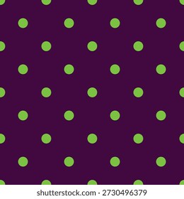 Seamless pattern with green polka dots on a purple background